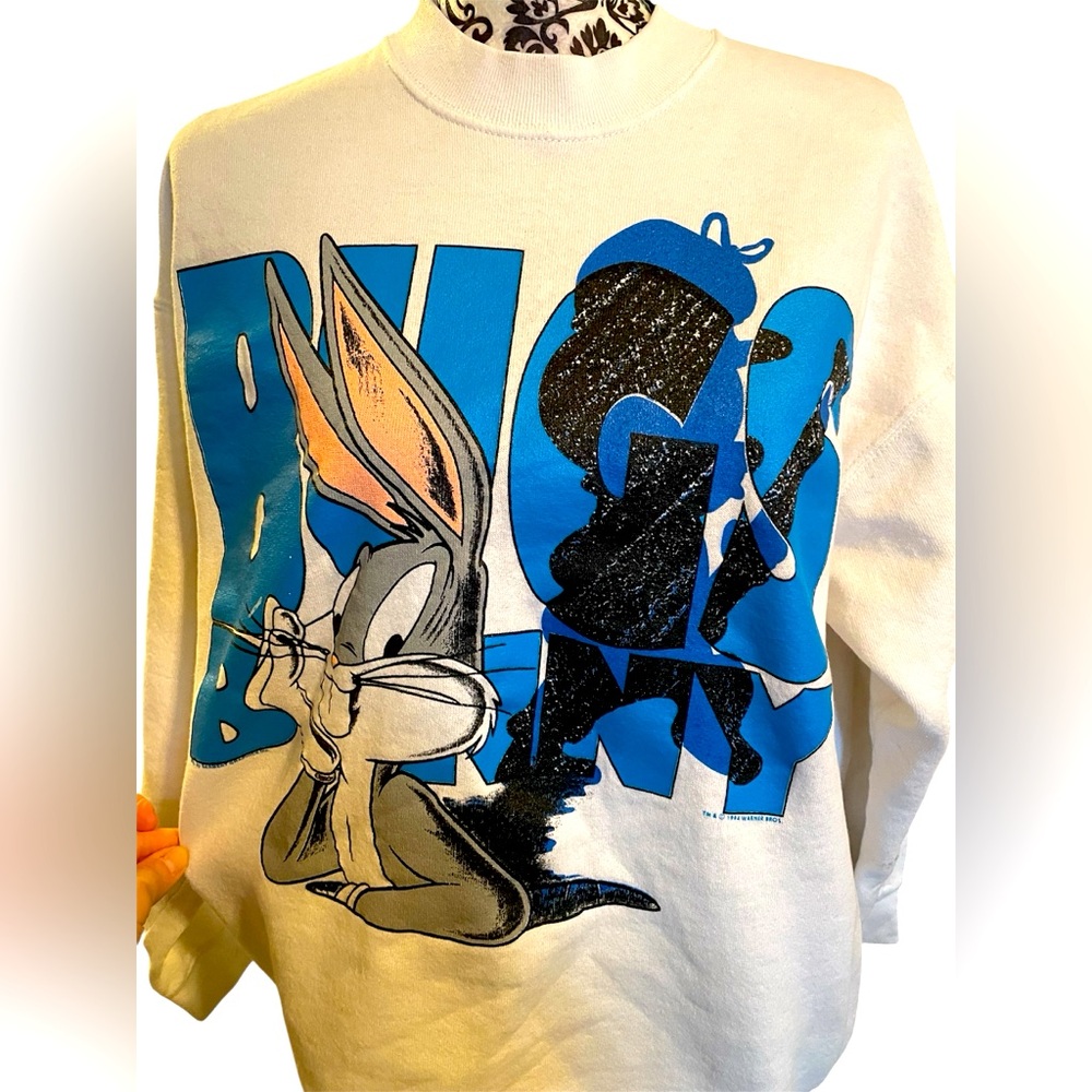 Vintage 90s 1994 Bugs Bunny Elmer Fudd White Sweatshirt Size L